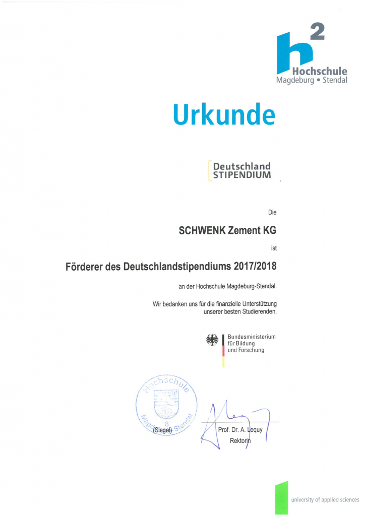 SCHWENK fördert Deutschlandstipendium