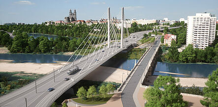 Fotorealistische Darstellung des im Bau befindlichen Brückenzuges